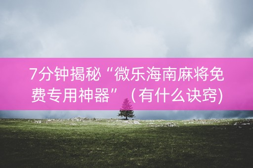 7分钟揭秘“微乐海南麻将免费专用神器”（有什么诀窍)
