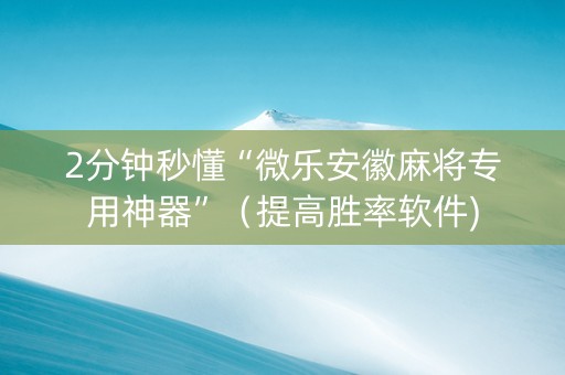 2分钟秒懂“微乐安徽麻将专用神器”（提高胜率软件)