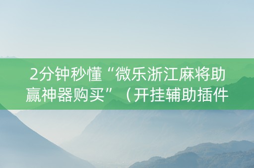 2分钟秒懂“微乐浙江麻将助赢神器购买”（开挂辅助插件)