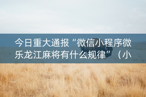 今日重大通报“微信小程序微乐龙江麻将有什么规律”（小程序怎么才会赢)