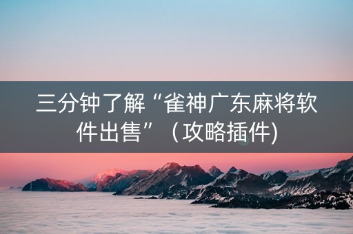 三分钟了解“雀神广东麻将软件出售”（攻略插件)