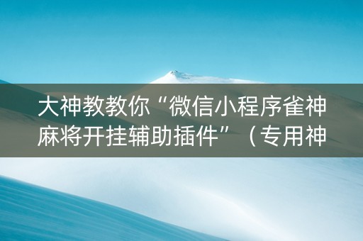 大神教教你“微信小程序雀神麻将开挂辅助插件”（专用神器下载)