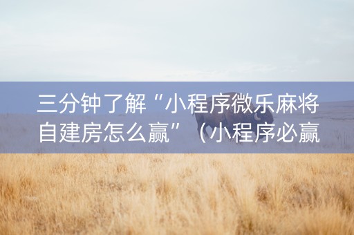 三分钟了解“小程序微乐麻将自建房怎么赢”（小程序必赢神器)