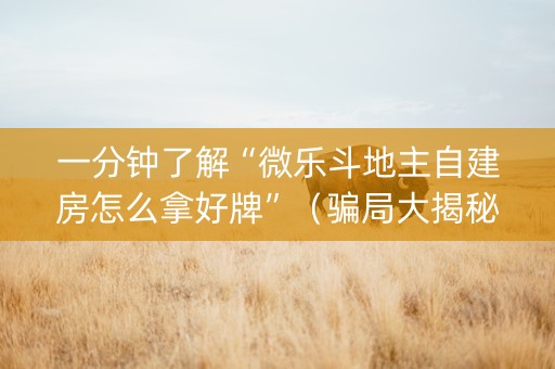 一分钟了解“微乐斗地主自建房怎么拿好牌”（骗局大揭秘)