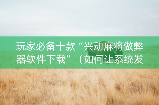 玩家必备十款“兴动麻将做弊器软件下载”（如何让系统发好牌)