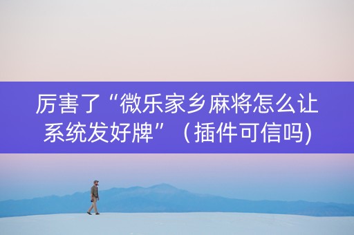 厉害了“微乐家乡麻将怎么让系统发好牌”（插件可信吗)