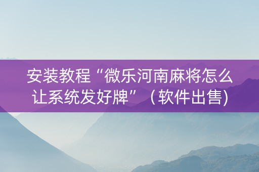 安装教程“微乐河南麻将怎么让系统发好牌”（软件出售)
