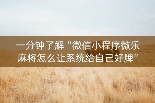 一分钟了解“微信小程序微乐麻将怎么让系统给自己好牌”（免费辅助)