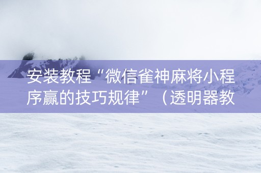 安装教程“微信雀神麻将小程序赢的技巧规律”（透明器教程)