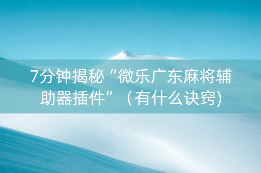 7分钟揭秘“微乐广东麻将辅助器插件”（有什么诀窍)