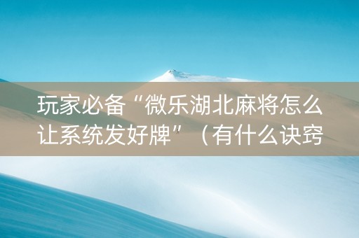玩家必备“微乐湖北麻将怎么让系统发好牌”（有什么诀窍)