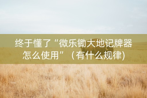 终于懂了“微乐锄大地记牌器怎么使用”（有什么规律)
