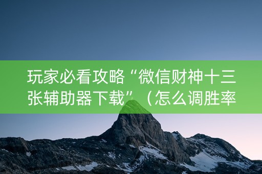 玩家必看攻略“微信财神十三张辅助器下载”（怎么调胜率)