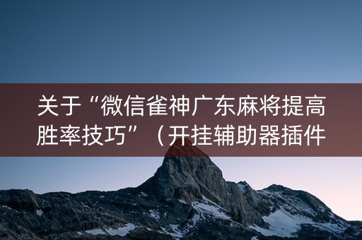 关于“微信雀神广东麻将提高胜率技巧”（开挂辅助器插件)