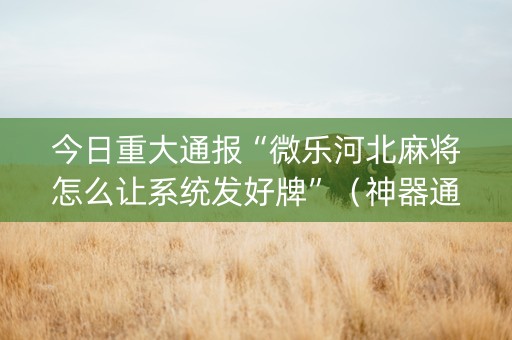 今日重大通报“微乐河北麻将怎么让系统发好牌”（神器通用版)
