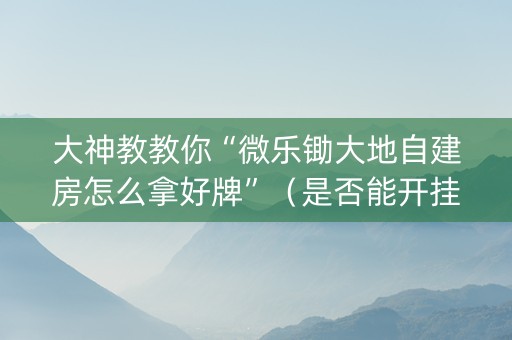 大神教教你“微乐锄大地自建房怎么拿好牌”（是否能开挂)