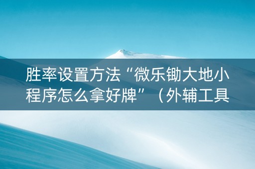 胜率设置方法“微乐锄大地小程序怎么拿好牌”（外辅工具)