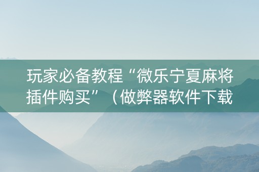 玩家必备教程“微乐宁夏麻将插件购买”（做弊器软件下载)