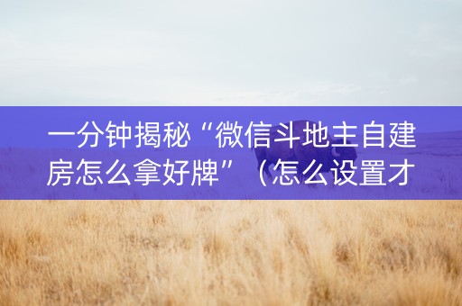 一分钟揭秘“微信斗地主自建房怎么拿好牌”（怎么设置才能赢)