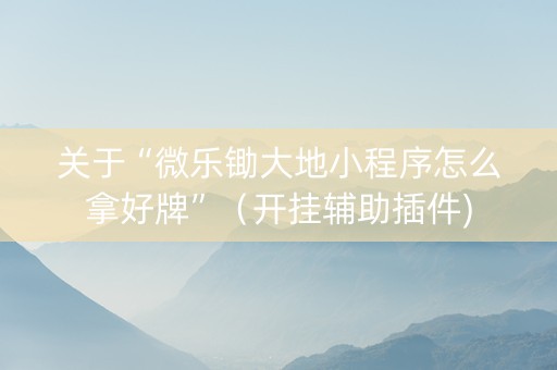 关于“微乐锄大地小程序怎么拿好牌”（开挂辅助插件)