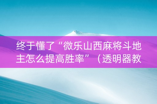 终于懂了“微乐山西麻将斗地主怎么提高胜率”（透明器教程)