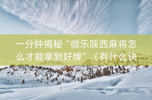 一分钟揭秘“微乐陕西麻将怎么才能拿到好牌”（有什么诀窍)