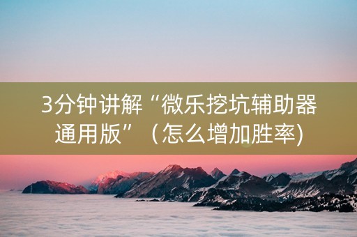 3分钟讲解“微乐挖坑辅助器通用版”（怎么增加胜率)