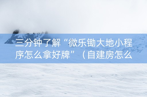 三分钟了解“微乐锄大地小程序怎么拿好牌”（自建房怎么赢)
