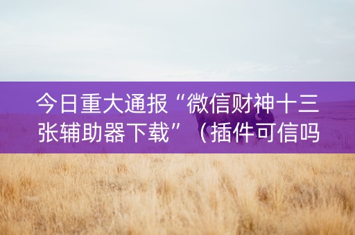 今日重大通报“微信财神十三张辅助器下载”（插件可信吗)