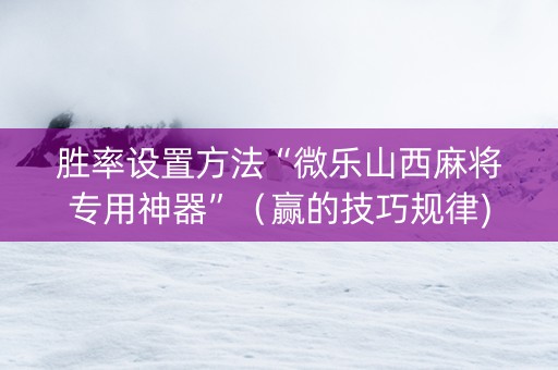 胜率设置方法“微乐山西麻将专用神器”（赢的技巧规律)