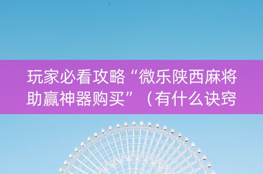 玩家必看攻略“微乐陕西麻将助赢神器购买”（有什么诀窍)