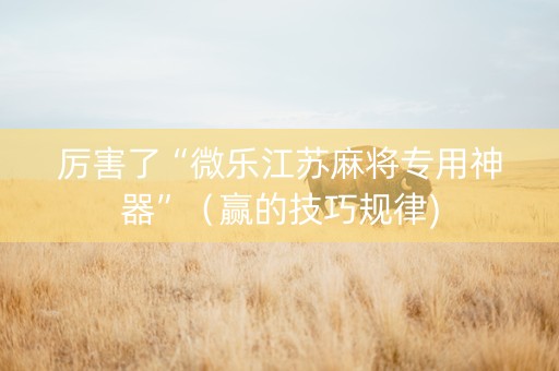 厉害了“微乐江苏麻将专用神器”（赢的技巧规律)