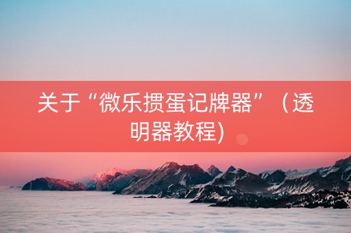 关于“微乐掼蛋记牌器”（透明器教程)