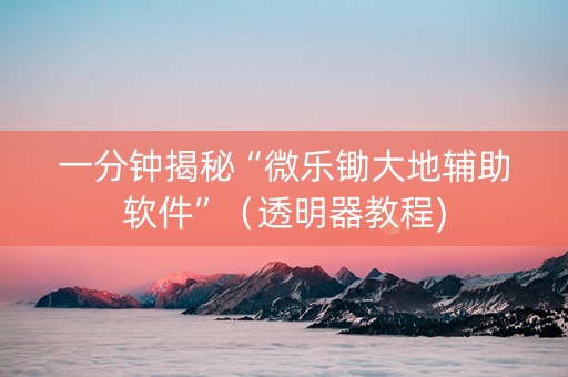 一分钟揭秘“微乐锄大地辅助软件”（透明器教程)