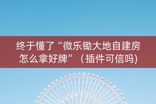 终于懂了“微乐锄大地自建房怎么拿好牌”（插件可信吗)