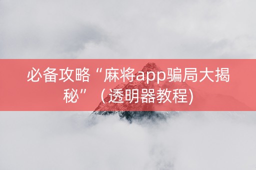 必备攻略“麻将app骗局大揭秘”（透明器教程)