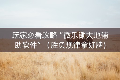 玩家必看攻略“微乐锄大地辅助软件”（胜负规律拿好牌)