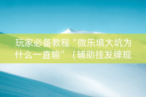 玩家必备教程“微乐填大坑为什么一直输”（辅助挂发牌规律)