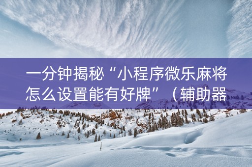 一分钟揭秘“小程序微乐麻将怎么设置能有好牌”（辅助器下载)