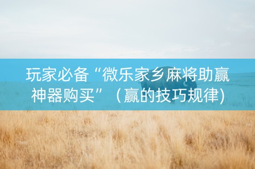 玩家必备“微乐家乡麻将助赢神器购买”（赢的技巧规律)