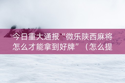 今日重大通报“微乐陕西麻将怎么才能拿到好牌”（怎么提高胜率)