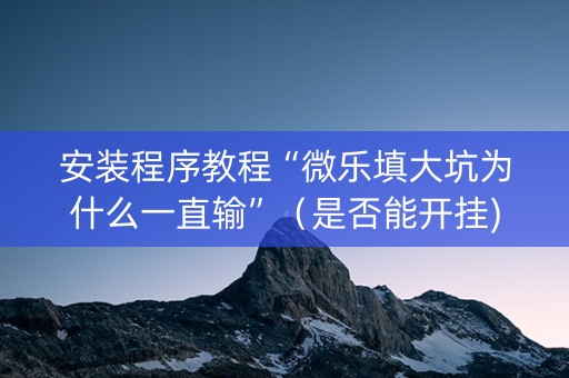 安装程序教程“微乐填大坑为什么一直输”（是否能开挂)
