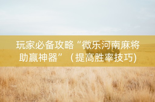 玩家必备攻略“微乐河南麻将助赢神器”（提高胜率技巧)