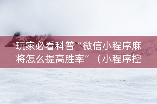 玩家必看科普“微信小程序麻将怎么提高胜率”（小程序控牌器)