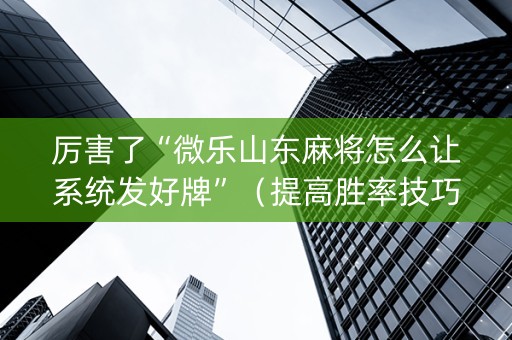 厉害了“微乐山东麻将怎么让系统发好牌”（提高胜率技巧)