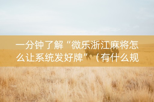 一分钟了解“微乐浙江麻将怎么让系统发好牌”（有什么规律)