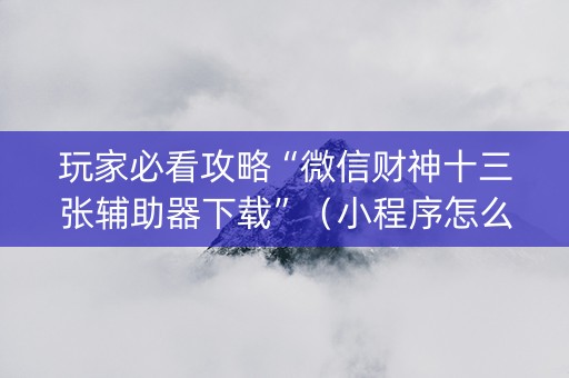 玩家必看攻略“微信财神十三张辅助器下载”（小程序怎么才会赢)