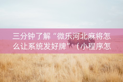 三分钟了解“微乐河北麻将怎么让系统发好牌”（小程序怎么才会赢)