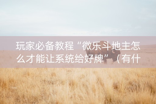 玩家必备教程“微乐斗地主怎么才能让系统给好牌”（有什么规律)