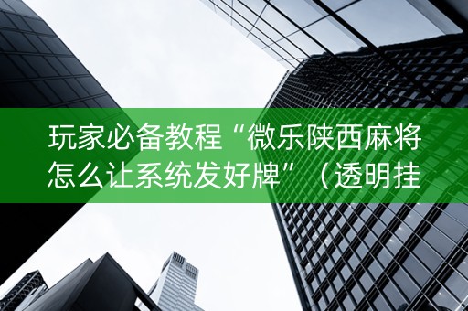玩家必备教程“微乐陕西麻将怎么让系统发好牌”（透明挂辅助器)